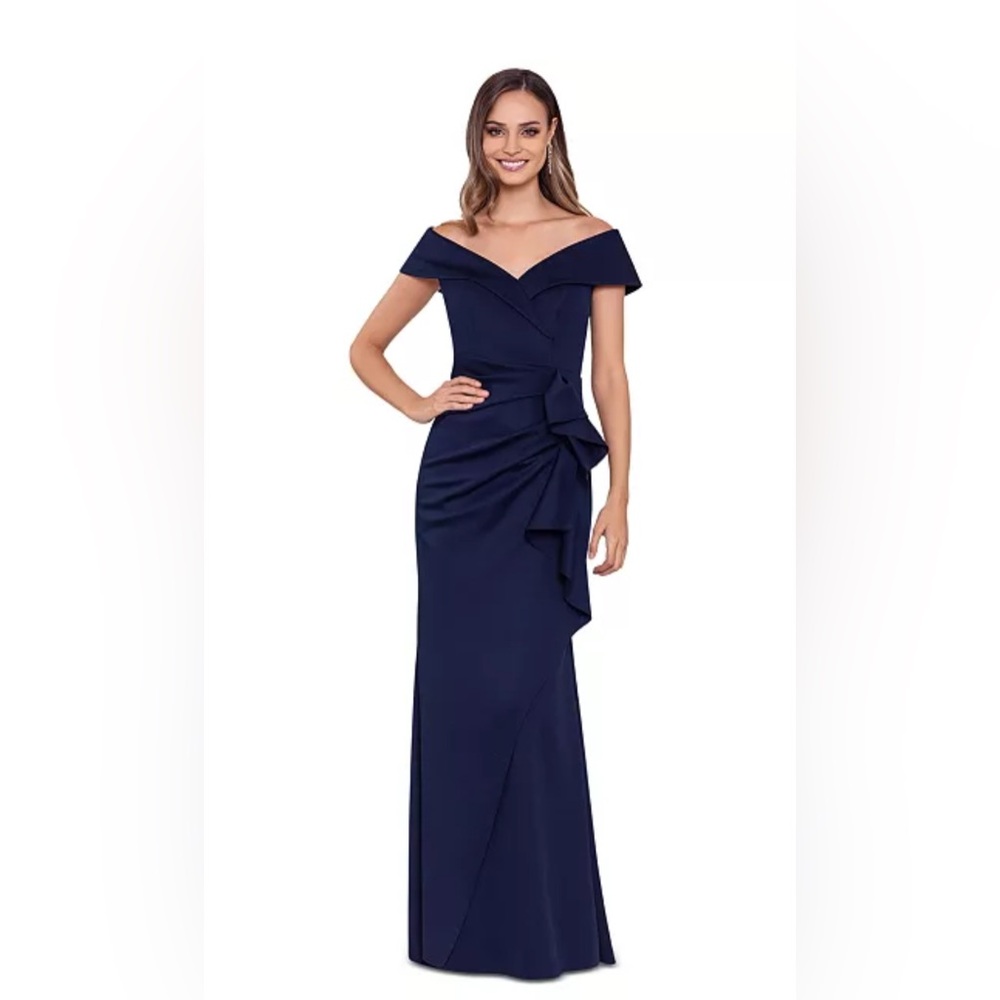 Xscape Navy Off-Shoulder Maxi Dress